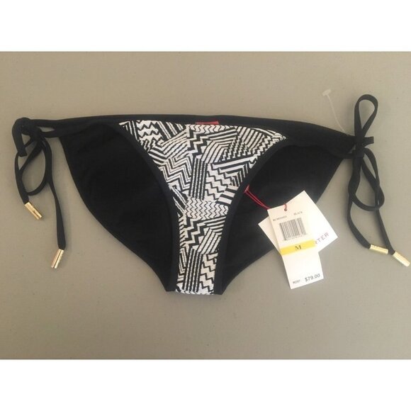 Red Carter String Bikini Bottom Black White Geometric Print Size M NWT - Picture 1 of 9